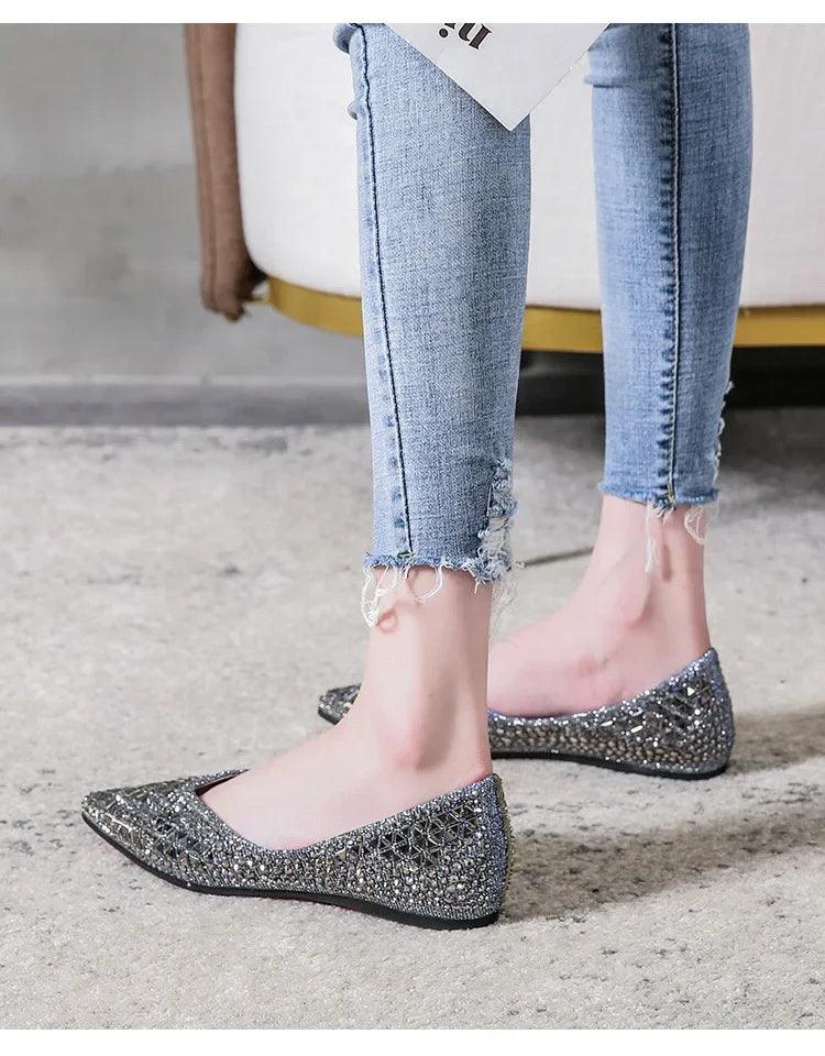 Women’s ballet rhinestones flats female plus size 43 slip on boat shoes chaussure
