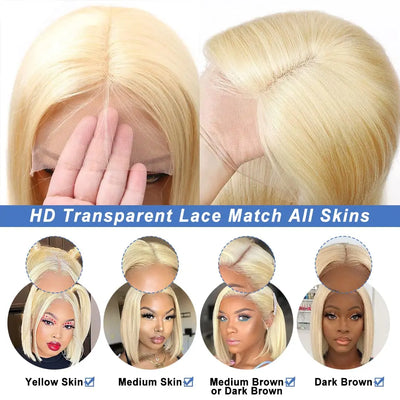 Short Cut 613 Blonde Bob Wigs Human Hair 13x4 Hd Lace Frontal Bone Straight Bob Wig 100% Human Hair 180% Density Pre Plucked