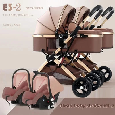 3-in-1 Twin Baby Stroller with Car Seat,portable Foldable Baby Stroller High View Newborn Baby Stroller Can Sit and Lie