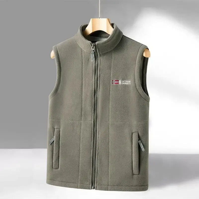 Outerwear Fleece Vest Men Autumn Winter Sleeveless Fleece Jacket Solid Color Warm Vest Outdoor Casual Fashion Hiking Polar Suit