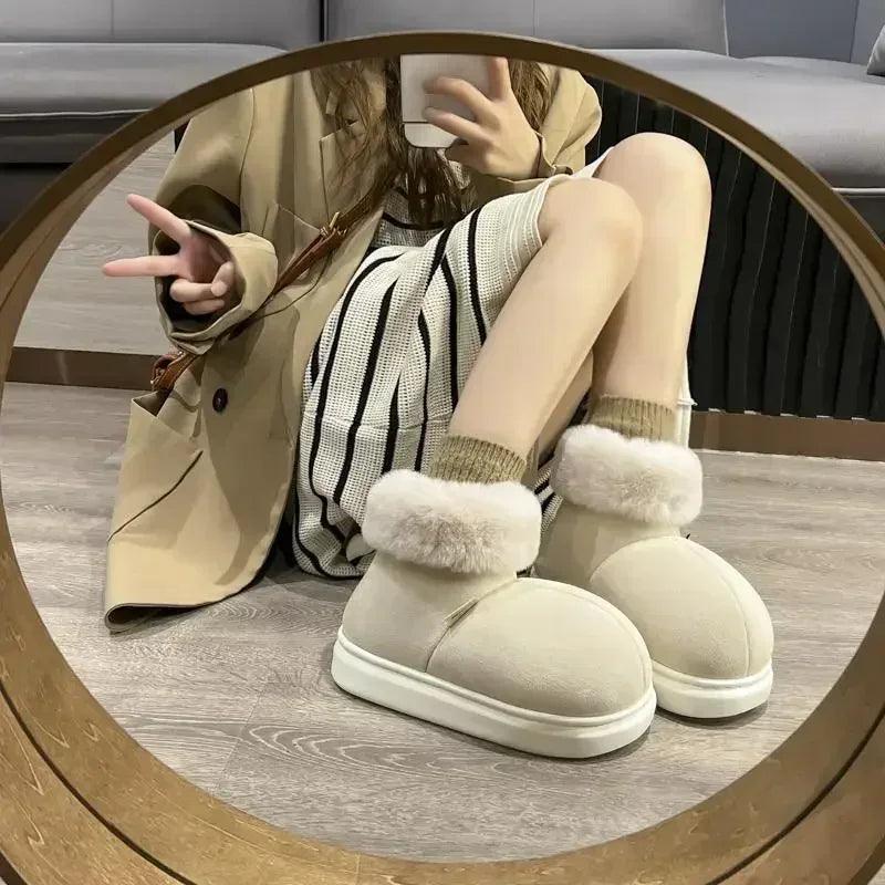 Kidmi classic fur boots for women winter outdoor fashion ankle long padded new indoor warm shoes