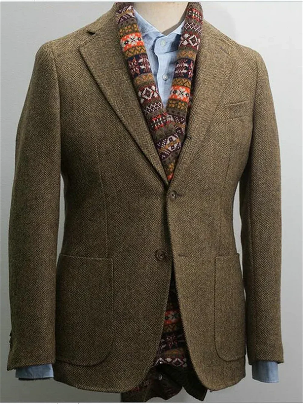 1Pieces Men's  Herringbone Single Breasted Slim Fit Casual Men's Blazers Sets Wool Coat for Men Blazers Luxury Designer Male