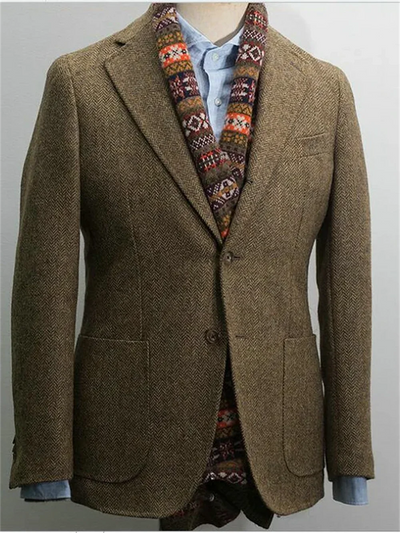 1Pieces Men's  Herringbone Single Breasted Slim Fit Casual Men's Blazers Sets Wool Coat for Men Blazers Luxury Designer Male