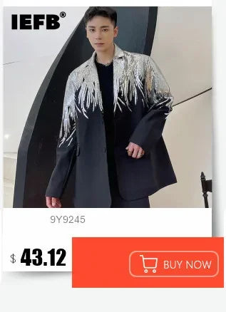 IEFB Metal Button Design Men's Blazers Shawl Collar Oblique Placket Design Casual Clothing Solid Color Male Suit Jackets 9W957