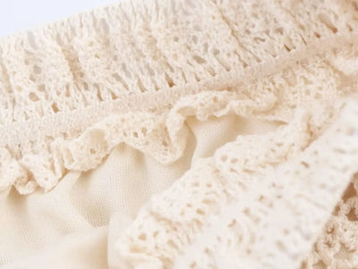 Summer Bohemian Women Loose DRESS Suits Hook Flower Hollow Out Bat Sleeve Shirt+Tassels Drawstring Bodycon Skirt Vacation Sets