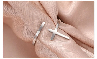 Cazador Christian Cross Open Rings for Women Stainless Steel Christian Jewelry Adjustable Finger Rings Birthday Valentine Gift