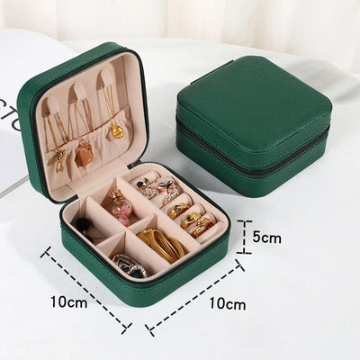 Jewelry Organizer Portable Jewelry Box Display Travel Jewelry Case Boxes Button Leather Storage Zipper Jewelers Display
