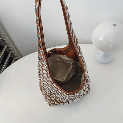 Designer Geometric Shoulder Bag For Women Top Brand Handbag Luxury Shiny Rivet Handmade Evening Clutch Bag Fashion Party Purse