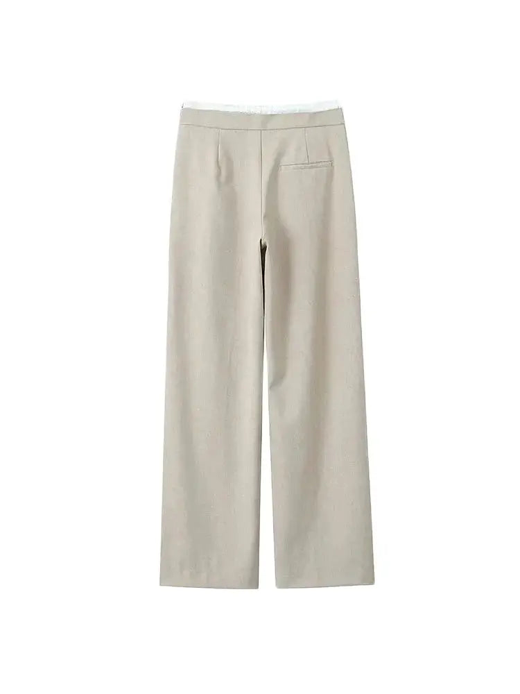 Women's Double Waistband Wide Leg Pants, High Elastic Waist With Drawstring, Side Pockets, Female Trousers, Chic Fashion