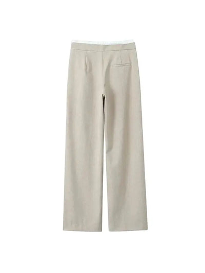 Women's Double Waistband Wide Leg Pants, High Elastic Waist With Drawstring, Side Pockets, Female Trousers, Chic Fashion