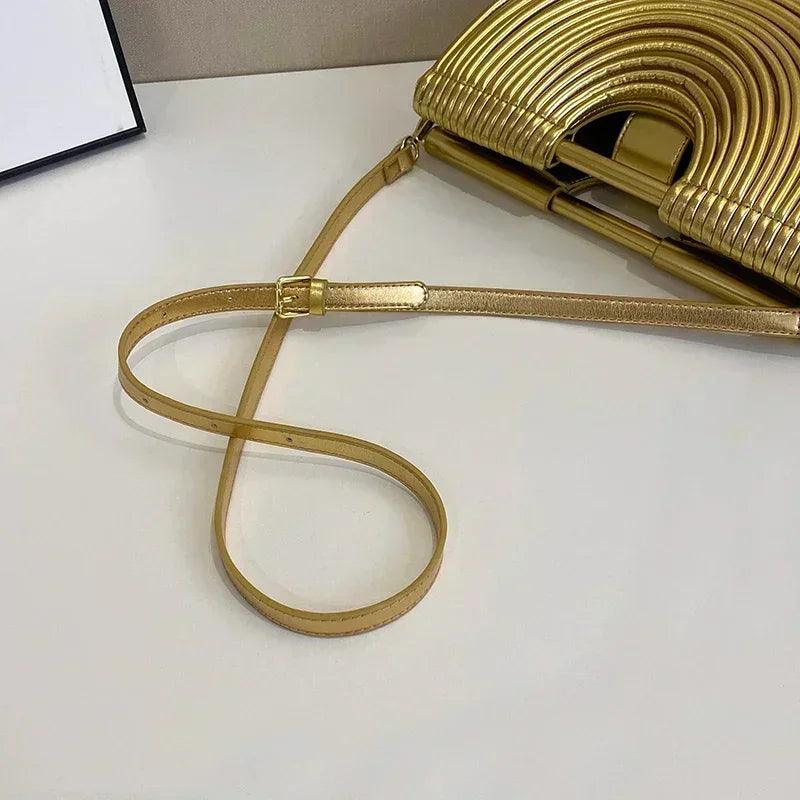 Handbags for women 2025 new gold luxury designer brand handwoven noodle bags rope knotted pulled half moon silver