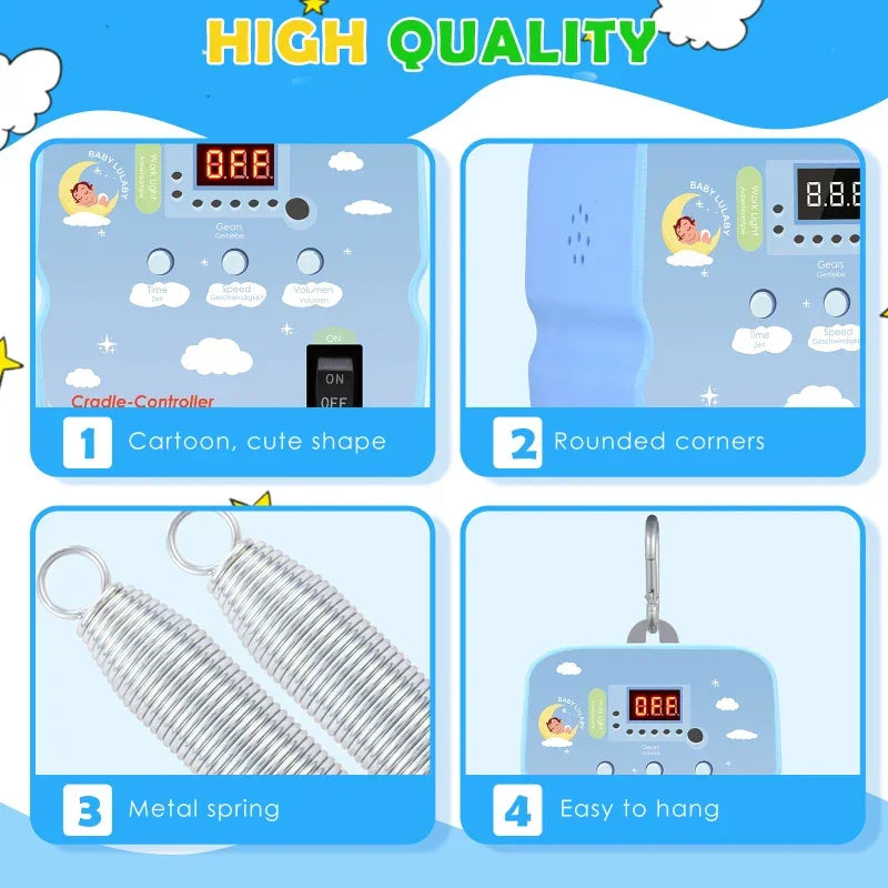 Babyschaukel-Controller Electric Baby Swing Controller,2 Spring,Remote Control, Motor Spring Bracket, Adjustable Timer, No Noise