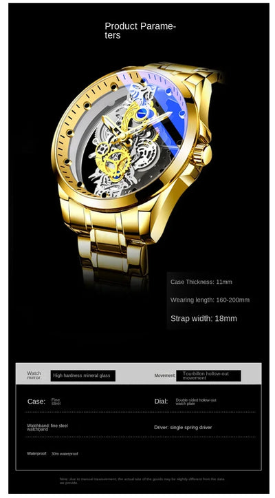 High-end Business Watch for Men's Watch Automatic Double Sided Transparent Hollow Waterproof and Luminous Quartz Watch for Men