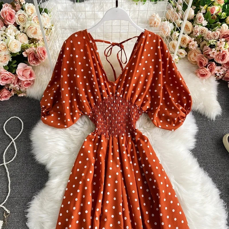 V Neck Sexy Dolman Sleeves Waist Slim Polka Dot Print Jumpsuit Women Wide Leg Trousers Jumpsuit