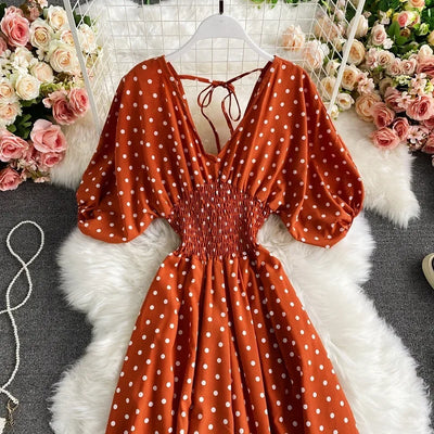 V Neck Sexy Dolman Sleeves Waist Slim Polka Dot Print Jumpsuit Women Wide Leg Trousers Jumpsuit
