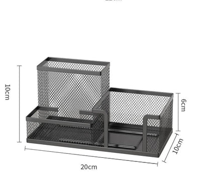 Mesh Desk Organizer Office Supplies Caddy with Pencil Holder and Storage Baskets for Desktop Accessories, 3 Compartments, Black