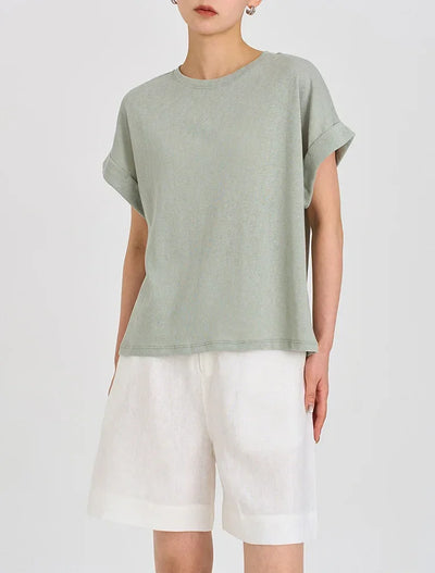 Women's Linen Round Neck Transparent Tops