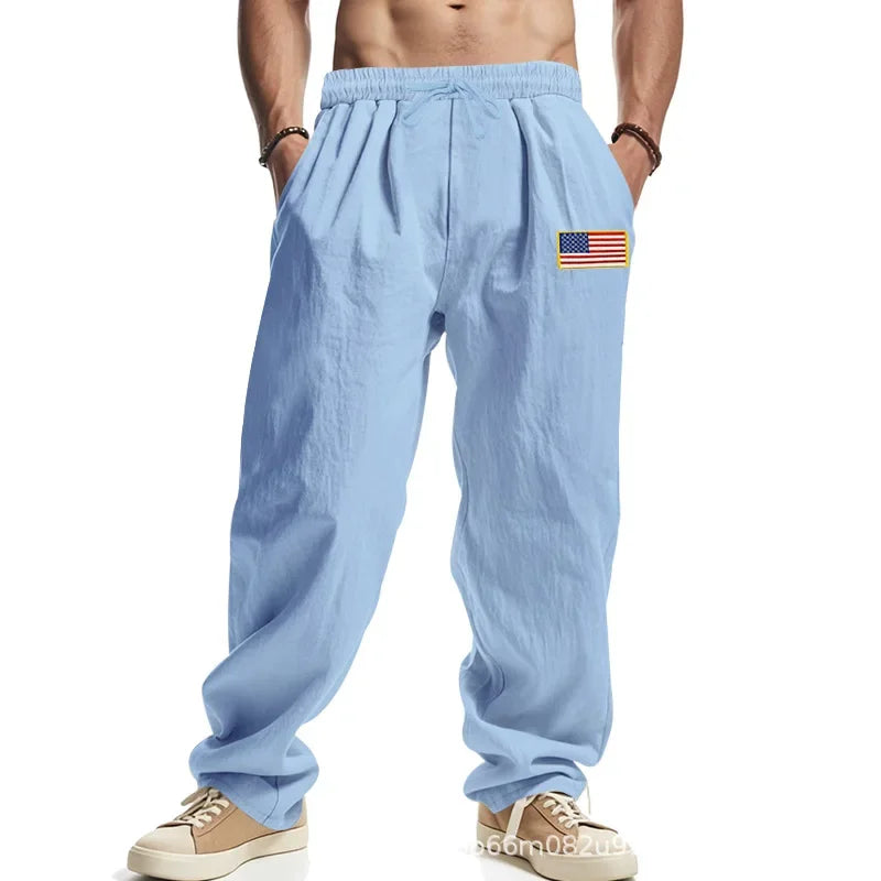 Men's Linen Wide-leg Pants for All Seasons Hip-hop Street Fashion Casual Pants Loose and Versatile Breathable Trousers for Men