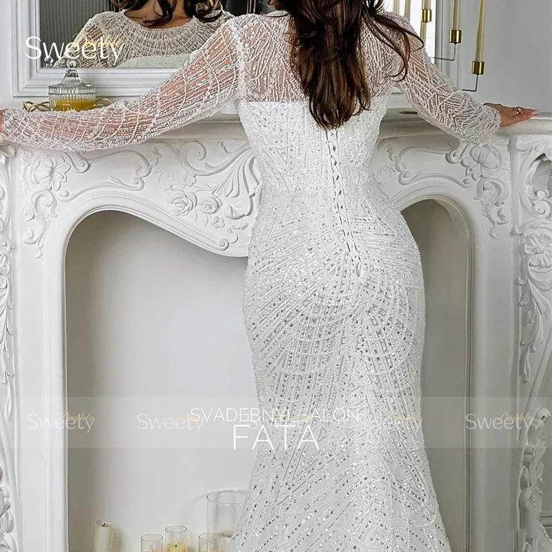 Mermaid wedding dress lace with beading ball gown