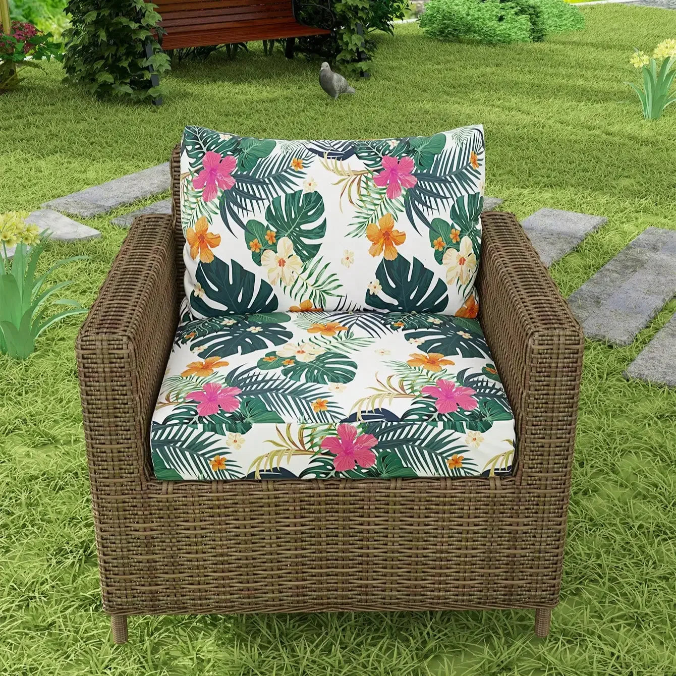 Outdoor Tropical Print Sofa Cushion Covers - Non-Slip Furniture Protectors, Replacement for Individual Seat Cushions