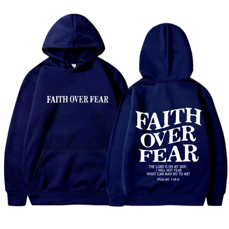 FAITH OVER FEAR Print Hoodies for Men Women Hooded Sweatshirts Harajuku