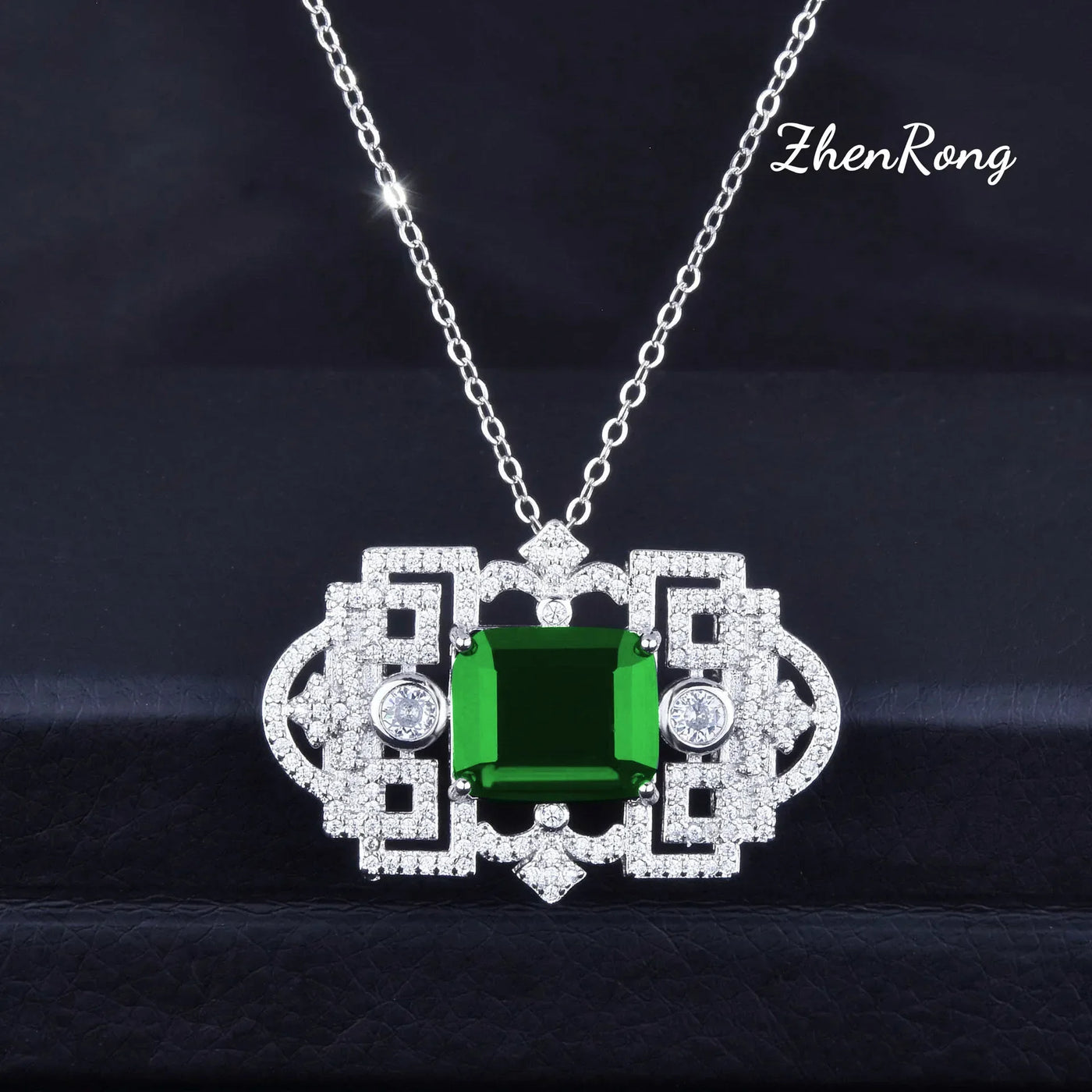 Foydjew Luxury Jewelry Women Artificial Emerald Choker Wristband Collar Pendant Necklaces Inlaid Zircon Leather Belt Bracelets