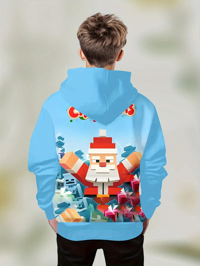 【Christmas Party Kids Wear】New Autumn Winter Children's Hooded Sweatshirt with Merry Christmas Print, for Sports and Daily Wear