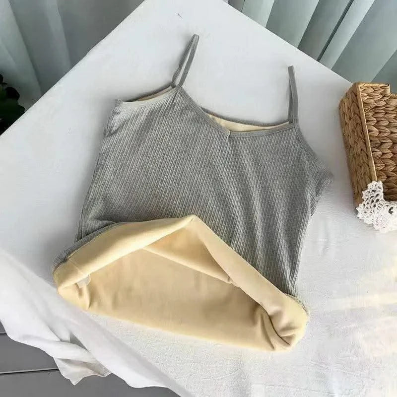 Thermal Underwear Tops Women Velvet Thickened Suspender Bottomed Shirt