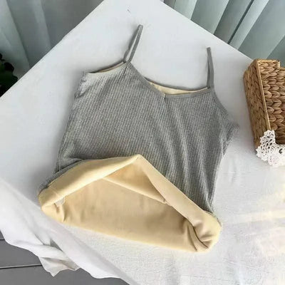 Thermal Underwear Tops Women Velvet Thickened Suspender Bottomed Shirt