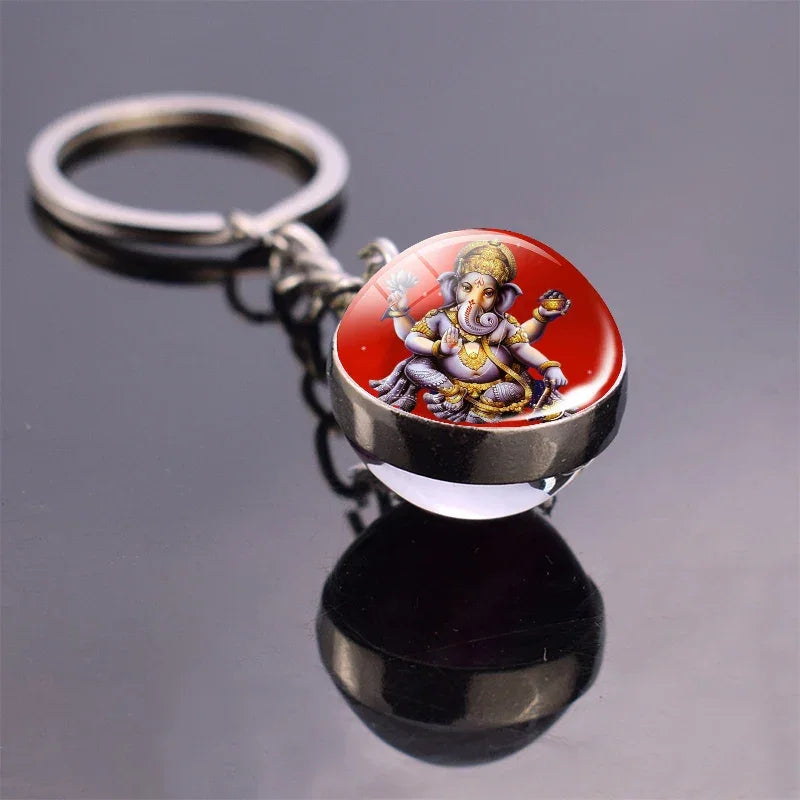 Hinduism Keychains Glass Ball Pendant Ganesha Lakshmi Shiva Goddess of Wealth Key Chains Amulet Indian Buddhist Jewelry