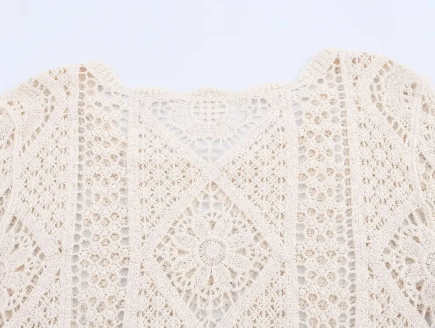 Summer Bohemian Women Loose DRESS Suits Hook Flower Hollow Out Bat Sleeve Shirt+Tassels Drawstring Bodycon Skirt Vacation Sets