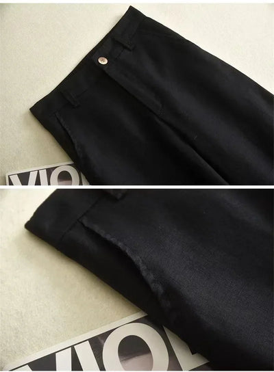 Women's Cotton Linen Straight Trousers Elastic High Waist Wild Wide Leg Pants Female Spring Summer Solid Color Loose Linen Pants