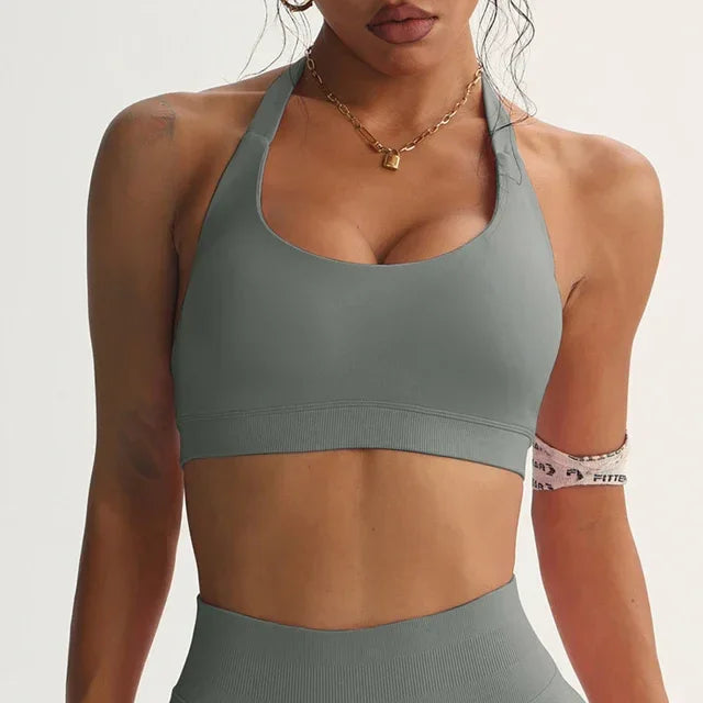 High Sports Bra Women Halter Seamless Padded  Sports Bras