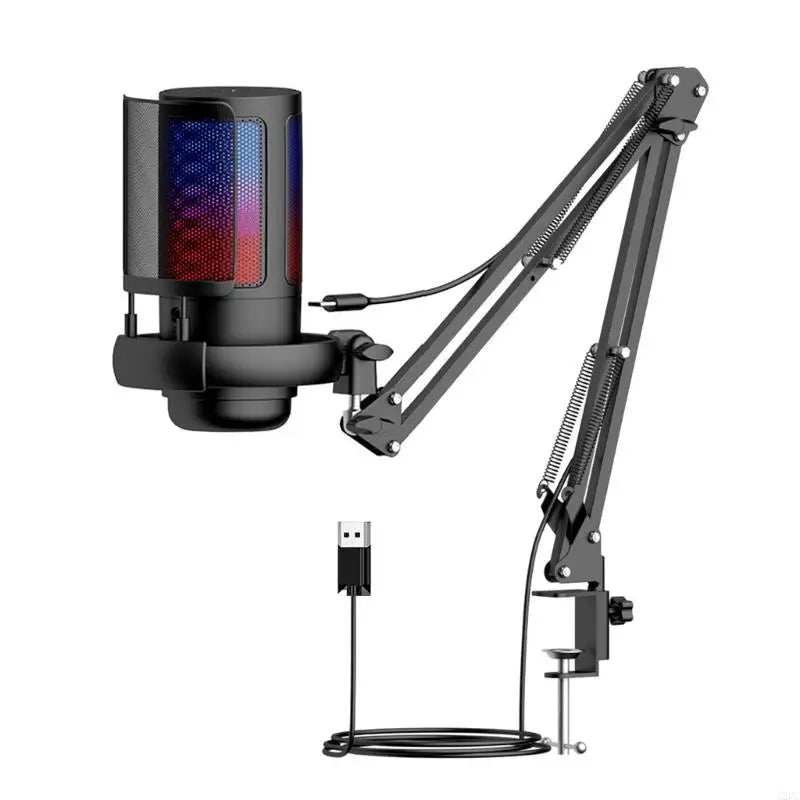 SZ Gaming USB Microphone 30Hz~16kHz Frequency for PC with Boom Arm and LED Lighting for Immersive Streaming Experience