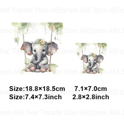 Baby Animal On Swings Heat Transfers For Kids Clothing Elephant Tigers Lion Stickers On Clothes Diy Thermal Patches Decals