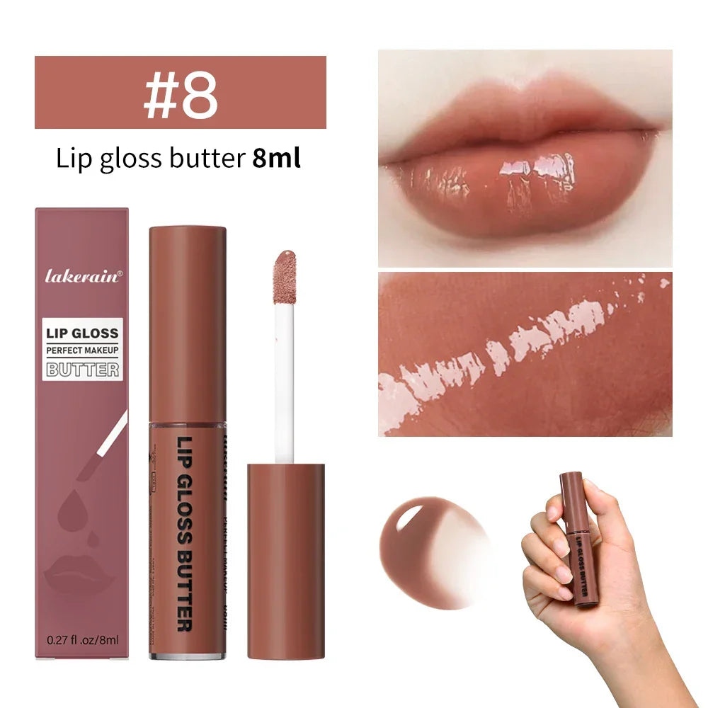 8ml Butter Non-stick Cup Gloss Lip Gloss Moisturizing Mirror Lip Gloss Lasting Color Lip glaze Dye Lip Liquid Makeup For Women