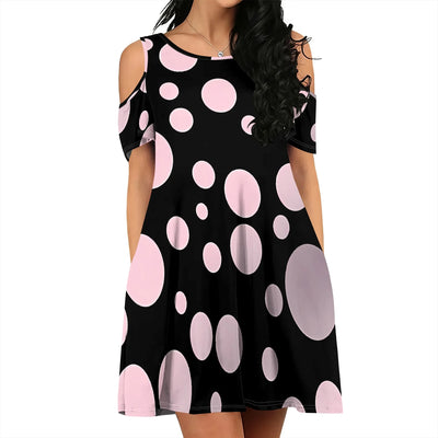 Women's Black Dress with Pink Dots S-3XL