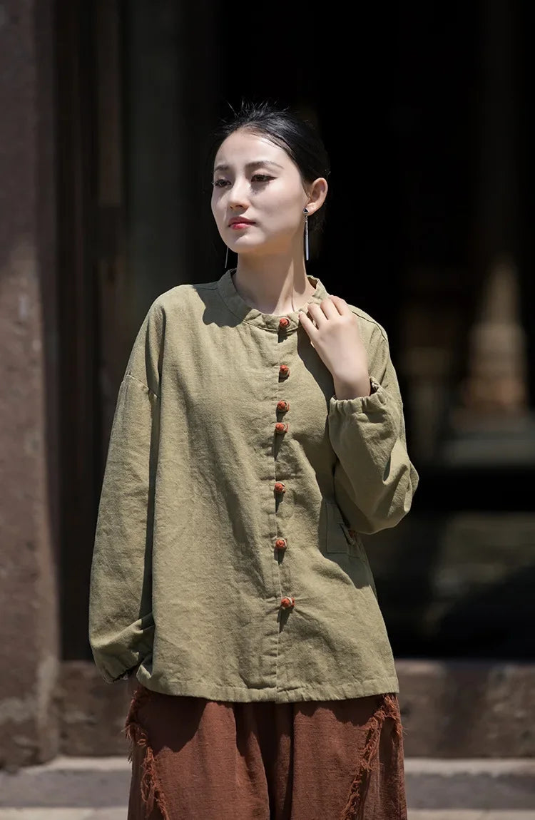 Women's Literary Vintage Ramie Linen Tops