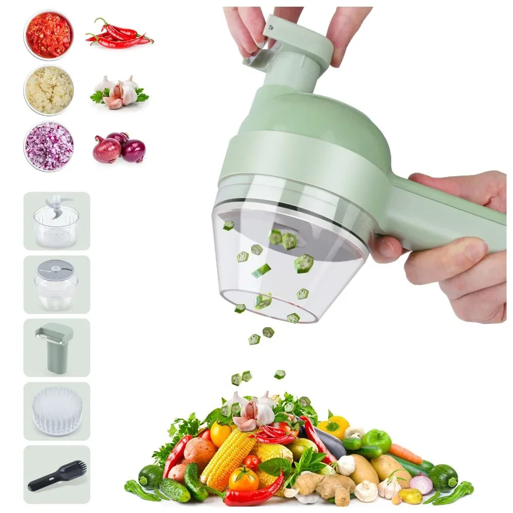 4 in 1 Electric Vegetable Cutter Food Processor Garlic Masher Wireless Grinder Handheld Blender Auto Slicer Kitchen Accessories