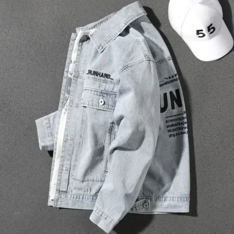Jeans Coat for Men Letter Denim Jackets Man with Embroidery Light Designer Large Size Winter Oversize New in Korea Aesthetic L G