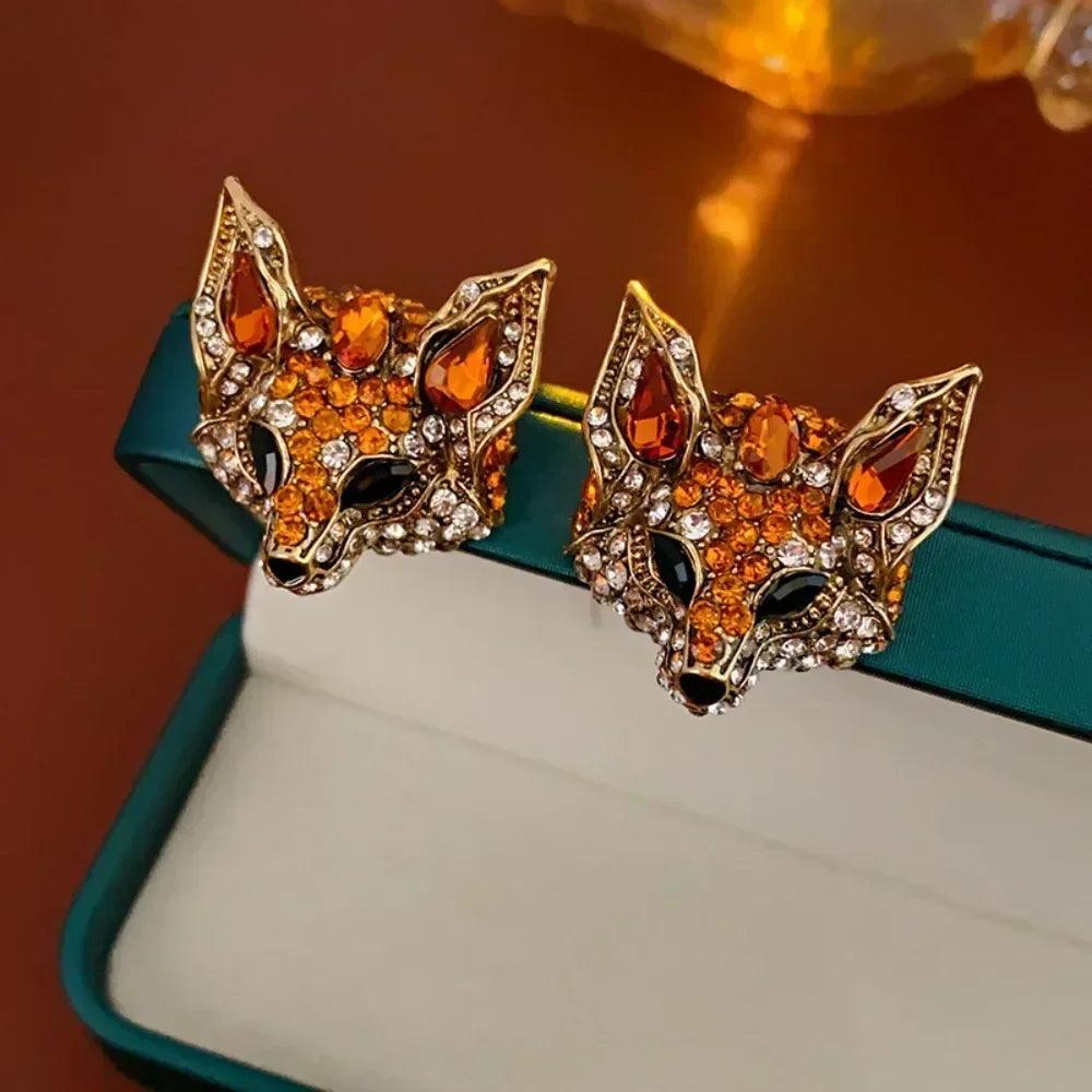 Luxury crystal cat necklace earrings beaded exaggerated rhinestones pendant accessories neck jewelry