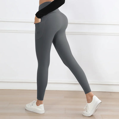 Women Leggings with Pockets Tummy Control Solid Color