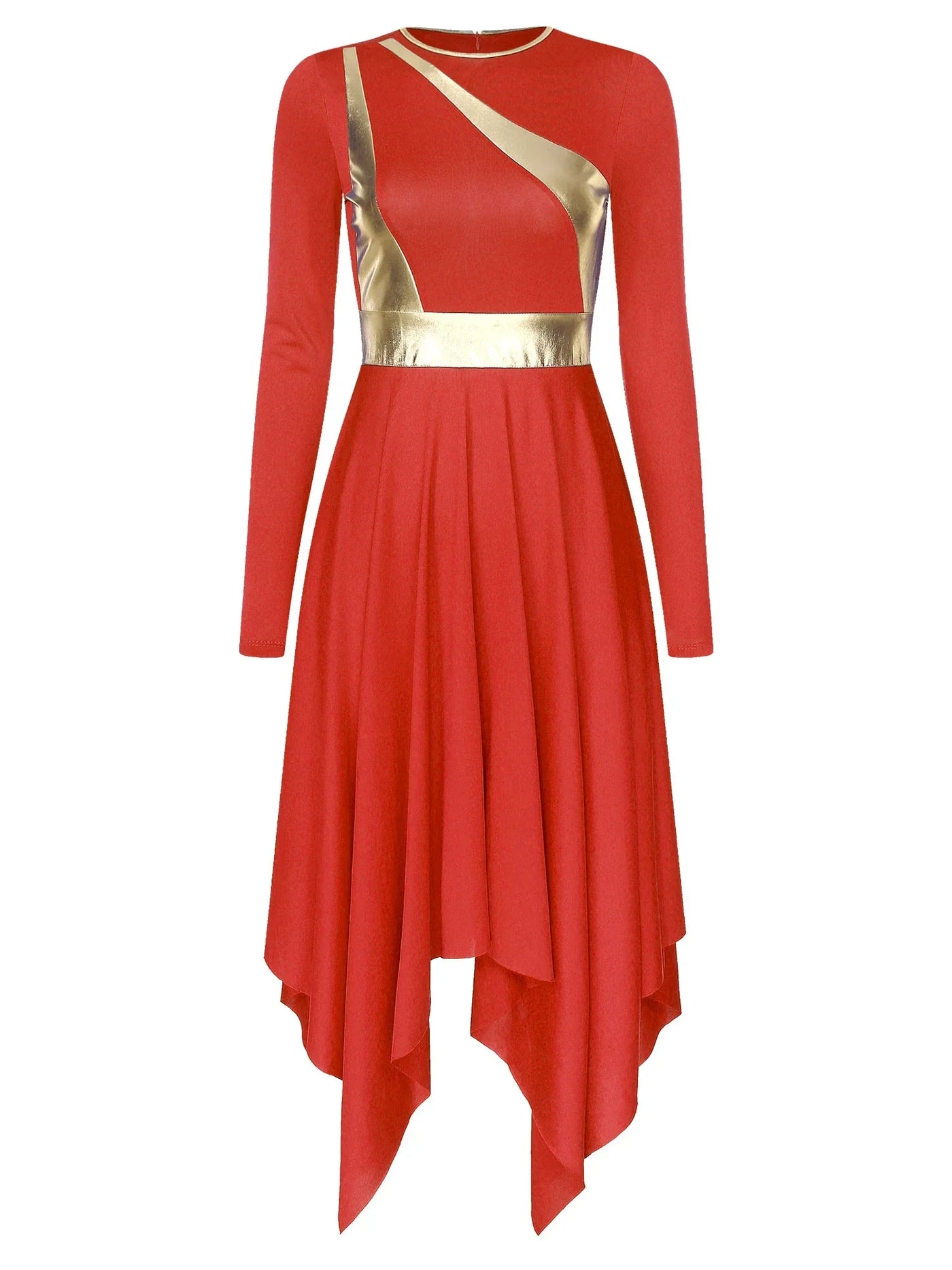 Women Church Choir Worship Liturgical Dress Modern Lyrical Dance Waltz Stage Performance Costume Long Sleeve Metallic Shiny Gown