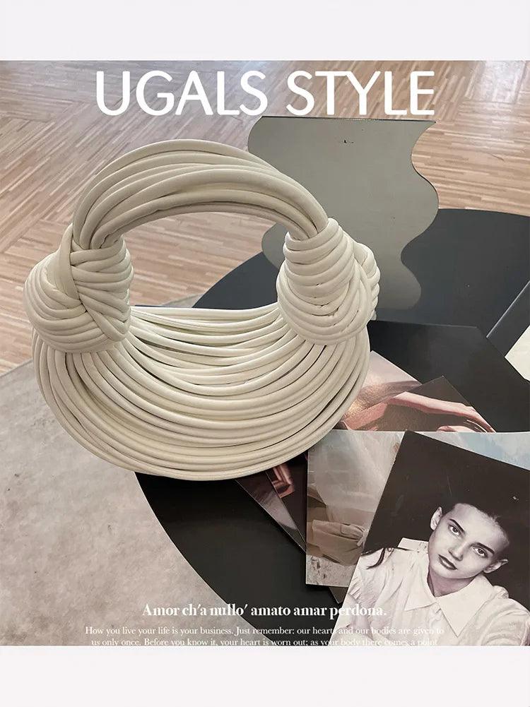 Handbags for women 2025 new in gold luxury designer brand handwoven noodle bags rope knotted pulled hobo silver evening