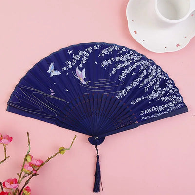Hand Folding Fan BambooSilk Chinese Fan Hand Women Black Fan Summer Female Dance Hand Folding Fan Party Gift Hand Fans For Women