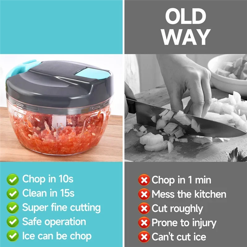 B84B-Manual Food Processor Vegetable Chopper,Portable Hand-Pulled String Garlic Mincer Onion Cutter Works For Veggies, Ginger, F