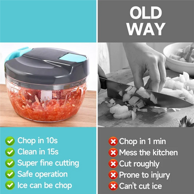 B84B-Manual Food Processor Vegetable Chopper,Portable Hand-Pulled String Garlic Mincer Onion Cutter Works For Veggies, Ginger, F