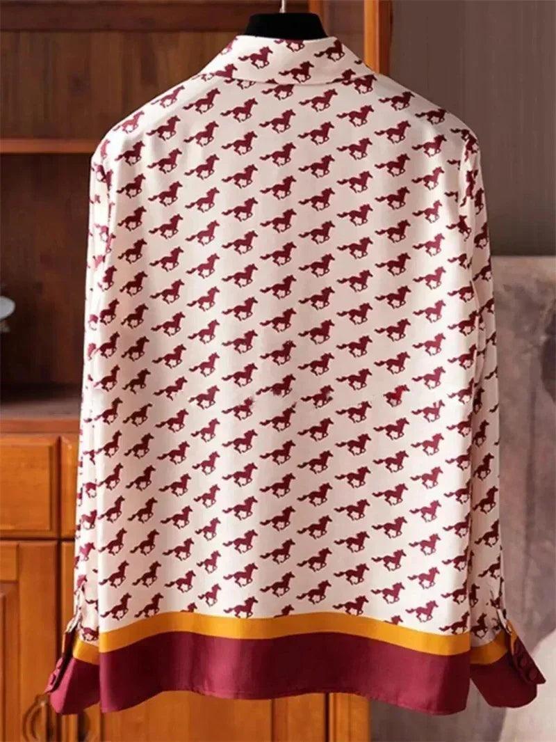 Women satin silk shirts g horse print