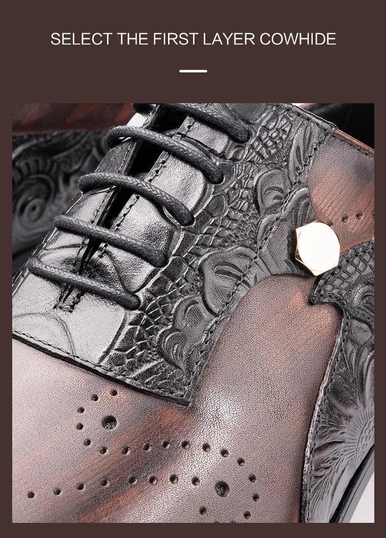 Handmade Mens Wedding Dress Brogue Shoes Genuine Leather Lace-up Latest Design Fashion Casual Shoes Man Pointed Dress Shoes