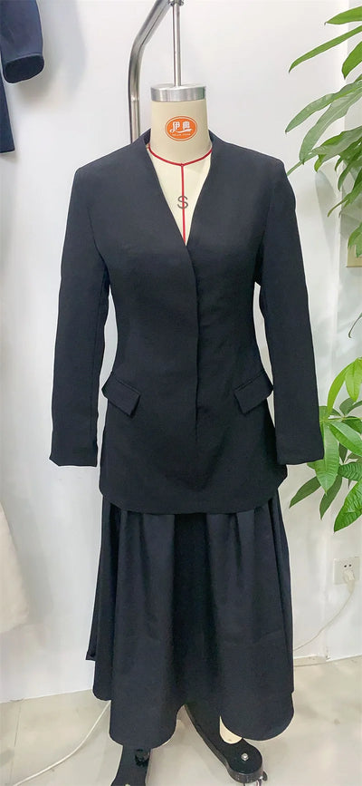 Women's Dress 2025 Autumn New Style Black Long-Sleeve Patchwork Blazer Long Dress Elegant Socialite Style